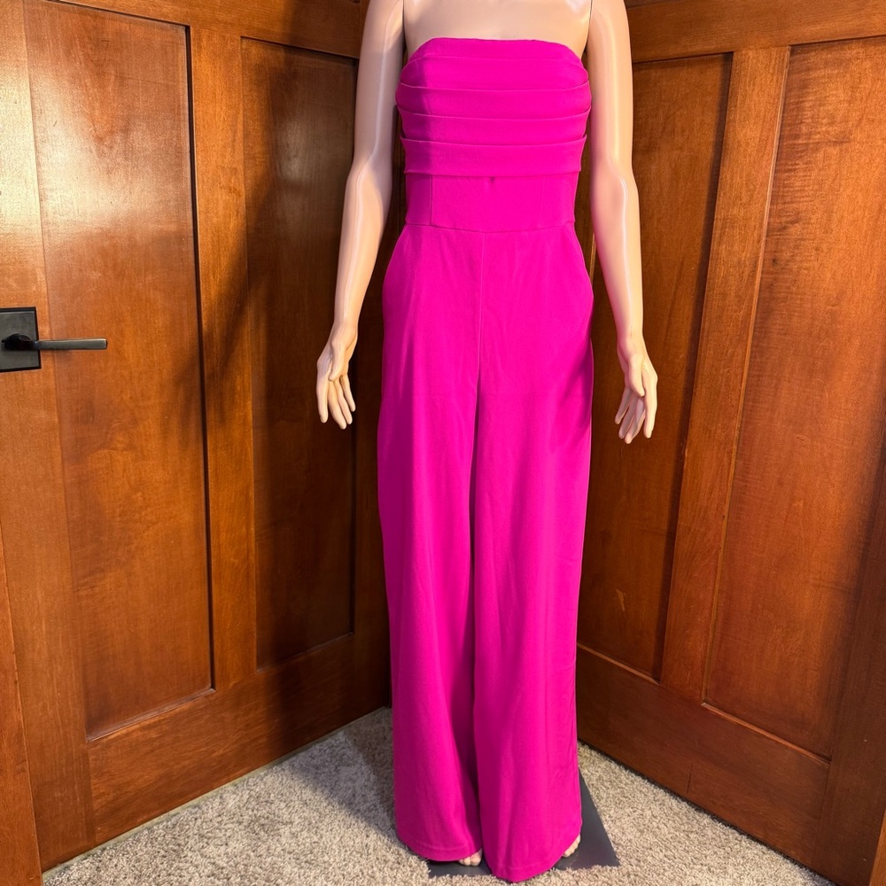 Express Pink Pleated Strapless Jumpsuit
